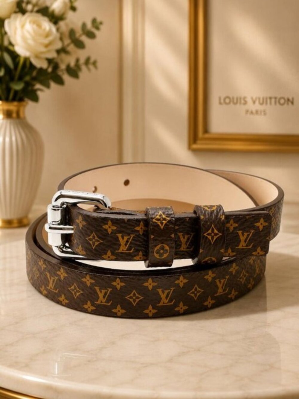 Authentic Louis Vuitton Monogram Canvas Leather Belt